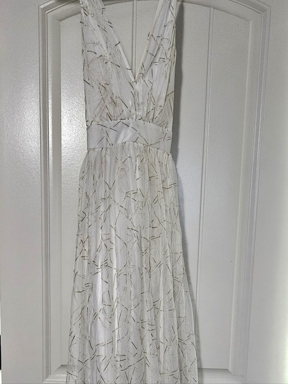 Luxxel White Maxi Dress with Gold Accents